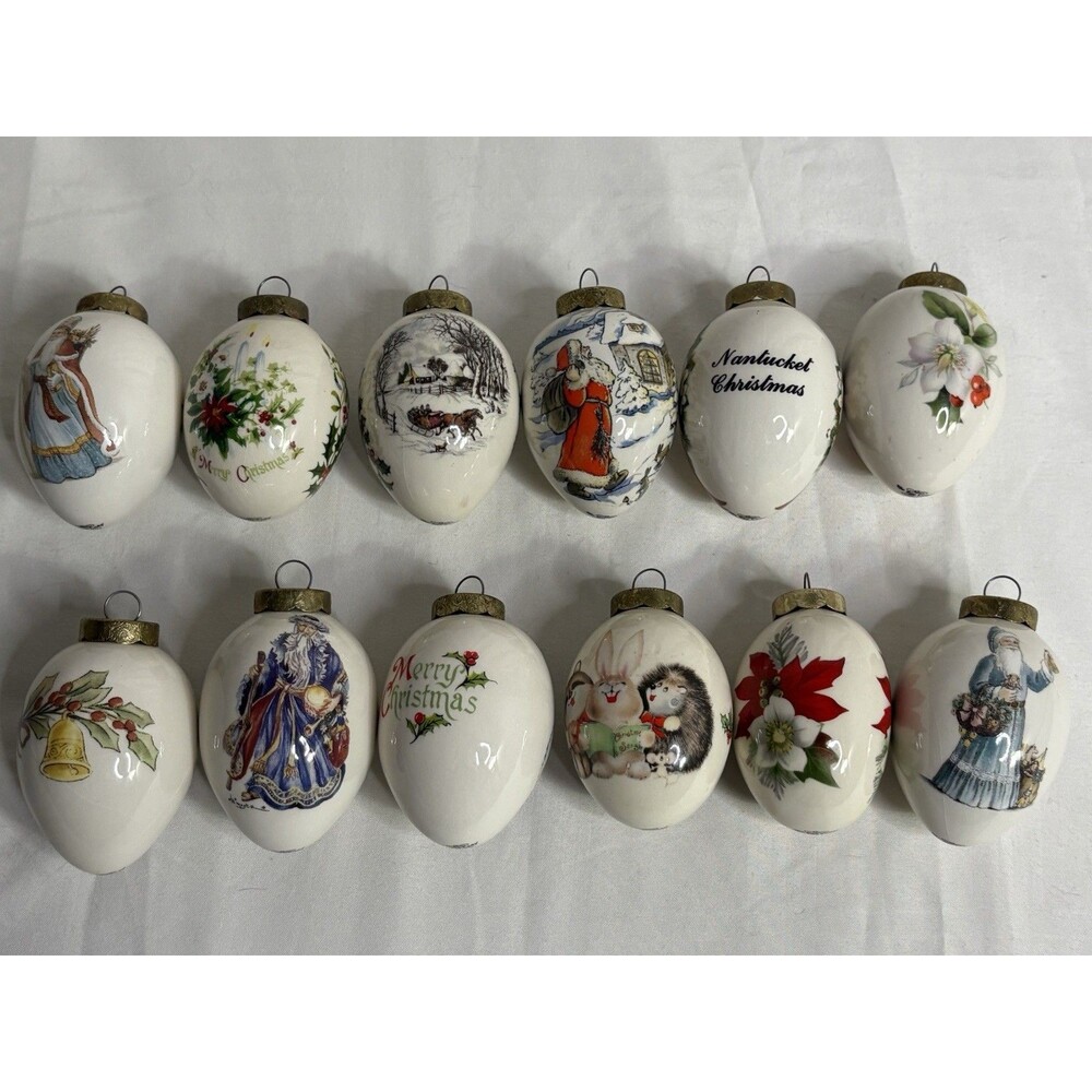 The Egg Lady VTG Rare 12pc Lot Christmas Collector Ornaments Porcelain Signed